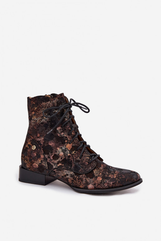 de gamuza Estampado Botas con tacones anchos Tiene queciejka 06391-02 Negro y-color dorado