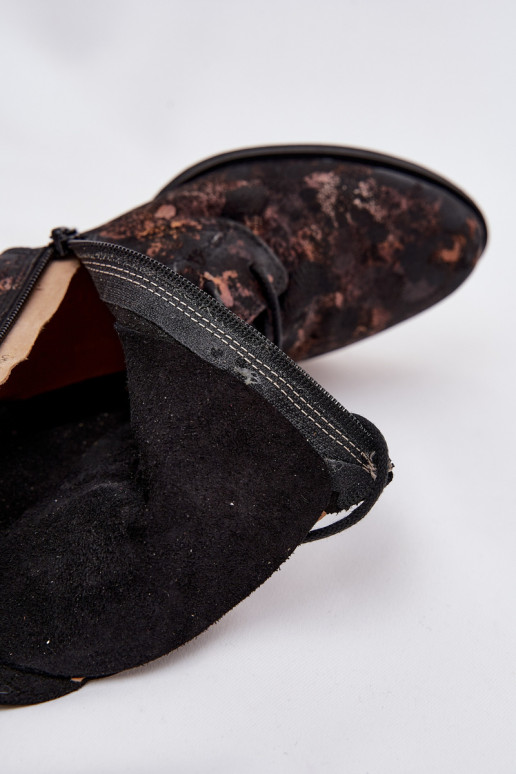 de gamuza Estampado Botas con tacones anchos Tiene queciejka 06391-02 Negro y-color dorado