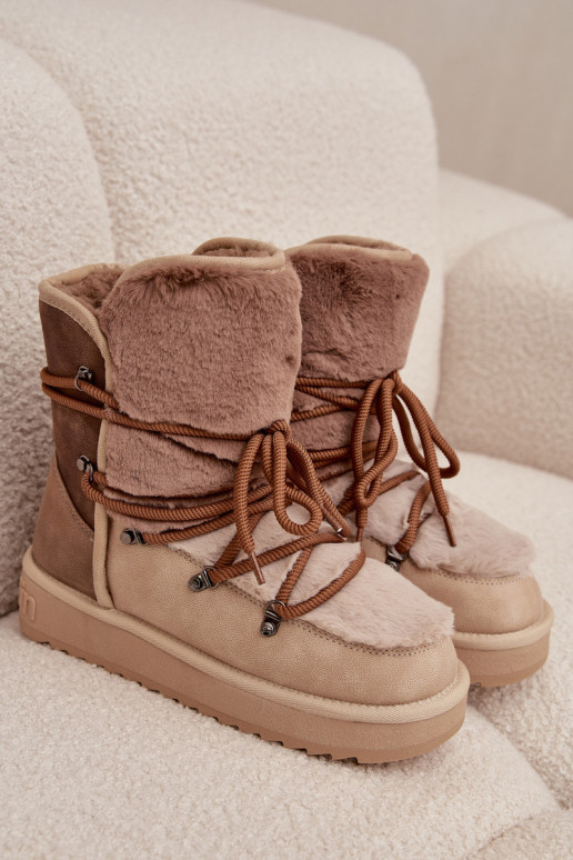 Botas de nieve Femenino con un abrigo de piel D.Franklin DFSH370012 beige