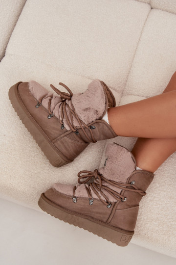 Botas de nieve Femenino con una plataforma con un abrigo de piel D.Franklin DFSH37022 beige 2