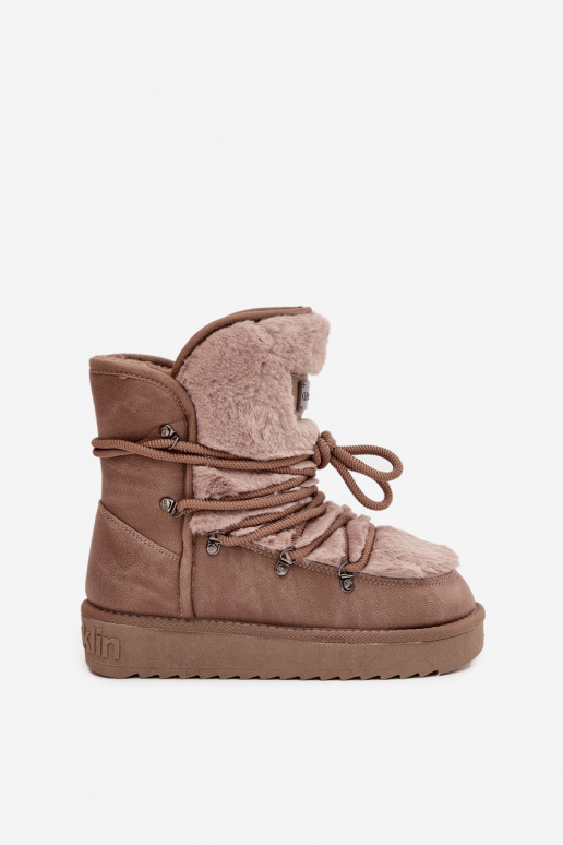 Botas de nieve Femenino con una plataforma con un abrigo de piel D.Franklin DFSH37022 beige