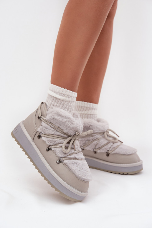 Bajo Botas de nieve con una plataforma con un abrigo de piel D.Franklin DFSH370011 color gris