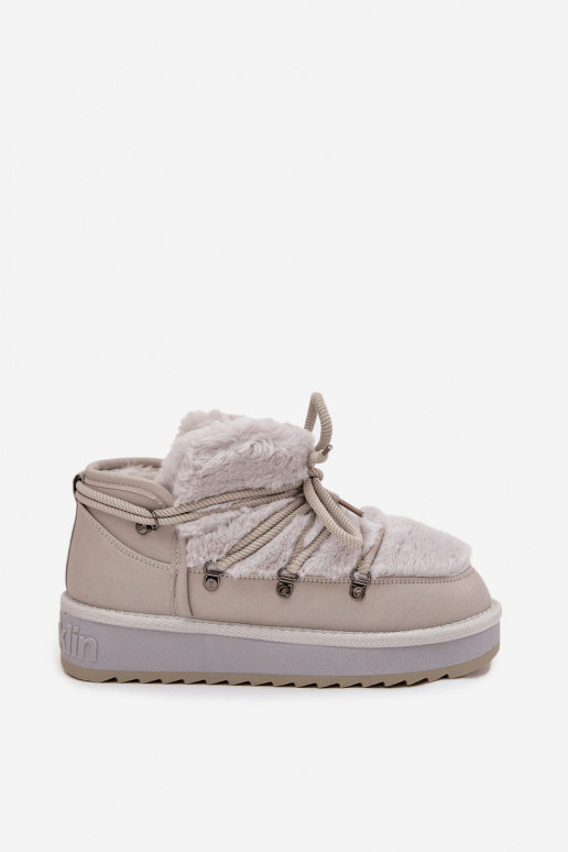 Bajo Botas de nieve con una plataforma con un abrigo de piel D.Franklin DFSH370011 color gris