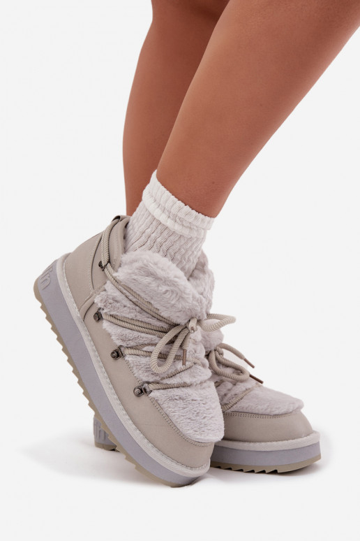 Bajo Botas de nieve con una plataforma con un abrigo de piel D.Franklin DFSH370011 color gris