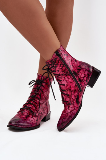 Botas de cuero estampadas con tacones anchos Tai turiciejka 06391-23 en rosa