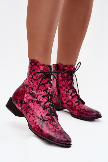 Botas de cuero estampadas con tacones anchos Tai turiciejka 06391-23 en rosa 2