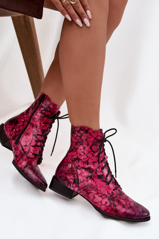 Piel Estampado Botas con tacones anchos Tiene queciejka 06391-23 color rosa