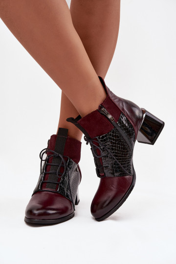 Zazoo 60503 botines de piel sintética con tacones forradas color burdeos