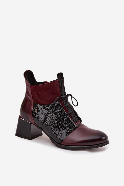 Zazoo 60503 Piel Botas con tacones calentamiento borgoña