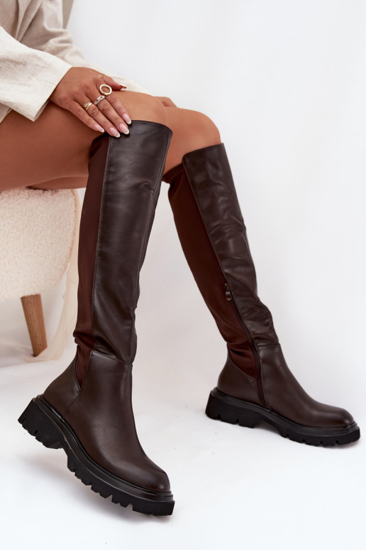 Botas largas de mujer de eco piel, color chocolate, Sylvina Botas largas de mujer de eco piel, color chocolate, Sylvina