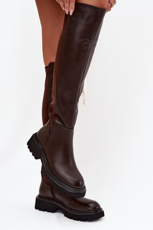 Botas largas de mujer de eco piel, color chocolate, Sylvina Botas largas de mujer de eco piel, color chocolate, Sylvina
