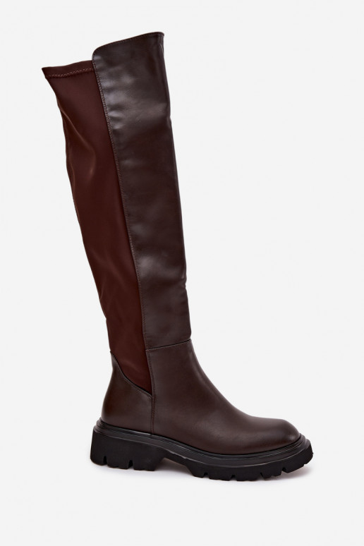 Botas largas de mujer de eco piel, color chocolate, Sylvina Botas largas de mujer de eco piel, color chocolate, Sylvina