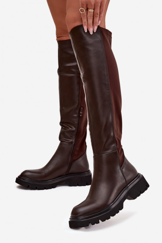 Botas largas de mujer de eco piel, color chocolate, Sylvina Botas largas de mujer de eco piel, color chocolate, Sylvina