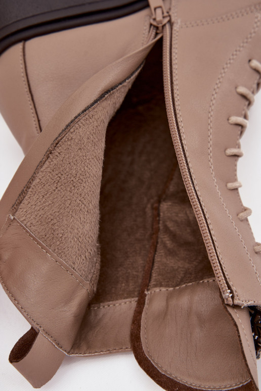 Piel Botas de mujer con adornos calentamiento beige Ulrika