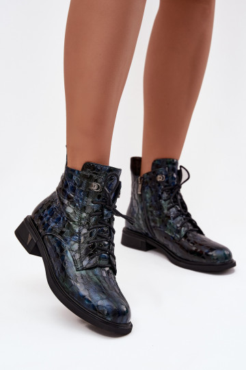 con efecto barniz Botas de mujerActivadoturalnej Skóry D&A LZ52-962 azul oscuro 2
