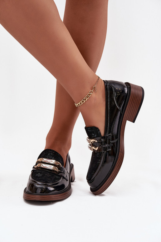 Piel Mocasines lacados FemeninoOdobnym Detalem D&A MR52-173 de color negro