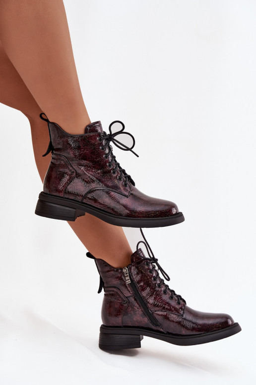 con efecto barniz Piel Botas de mujer reloj D&A LZ52-954 borgoña