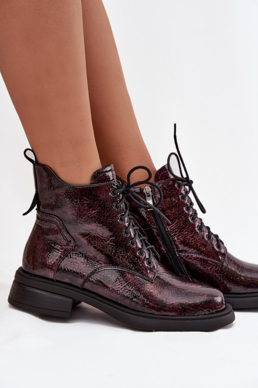 con efecto barniz Piel Botas de mujer reloj D&A LZ52-954 borgoña