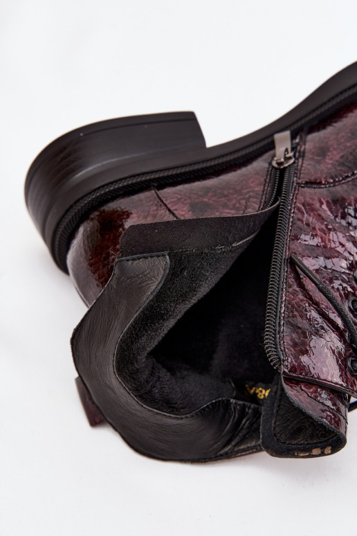 con efecto barniz Piel Botas de mujer reloj D&A LZ52-954 borgoña