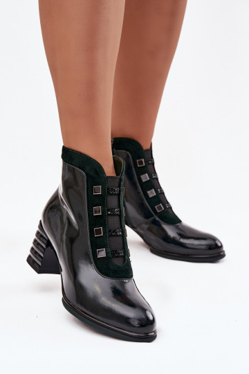 Botines para mujer de piel natural con efecto charol y tacones D&A CR52-696 color caqui