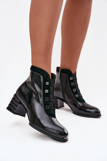 Botines para mujer de piel natural con efecto charol y tacones D&A CR52-696 color caqui 2