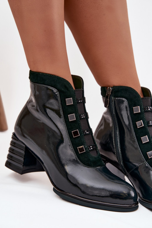 con efecto barniz Botas de mujerActivadoturalnej Skóry con tacones D&ACR52-696 de color caqui