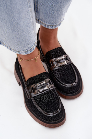 Mocasines de ante para mujer con adornos D&A MR52-176 color negro
