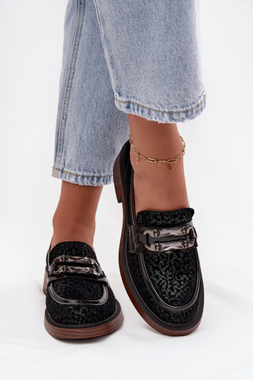 Mocasines de ante Femenino con adornos D&A MR52-176 de color negro