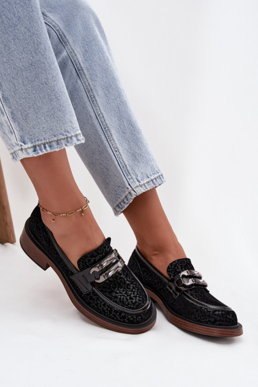 Mocasines de ante Femenino con adornos D&A MR52-176 de color negro