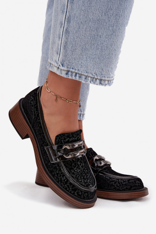 Mocasines de ante Femenino con adornos D&A MR52-176 de color negro