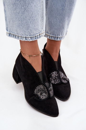Botas de piel sintética para mujer con tacones y adornos D&A MR52-182 color negro