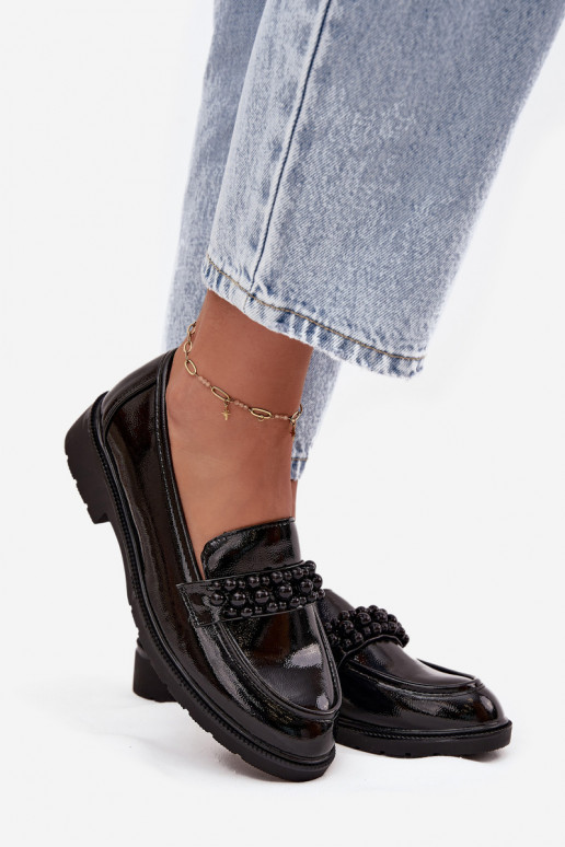 mocasines de mujer con efecto barniz Con cuentas S.Barski HY52-541 de color negro