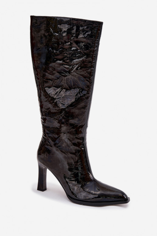 Piel con efecto barniz botas de mujer con tacones calentamiento D&A CR52-716 de color negro