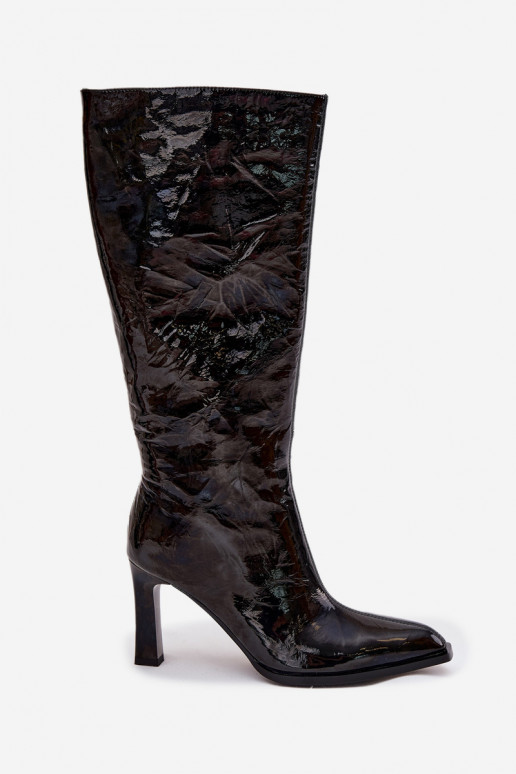 Piel con efecto barniz botas de mujer con tacones calentamiento D&A CR52-716 de color negro