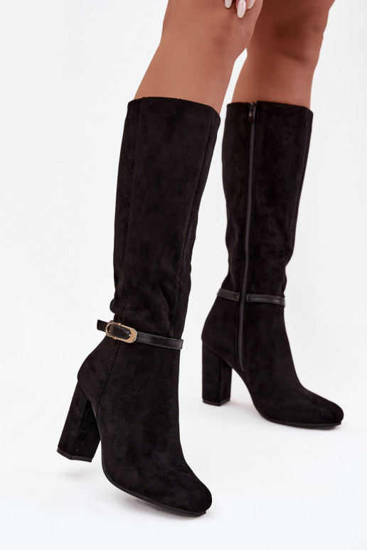 botas de mujer con tacones con hebillas doradas calentamiento de color negro Seraphine