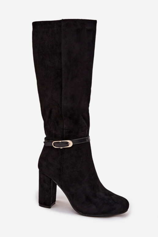 botas de mujer con tacones con hebillas doradas calentamiento de color negro Seraphine