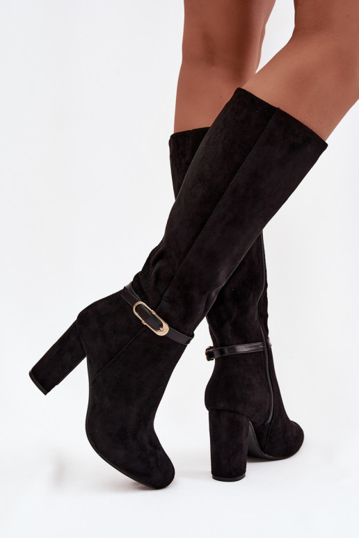 botas de mujer con tacones con hebillas doradas calentamiento de color negro Seraphine