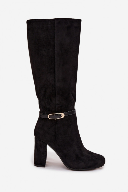 botas de mujer con tacones con hebillas doradas calentamiento de color negro Seraphine