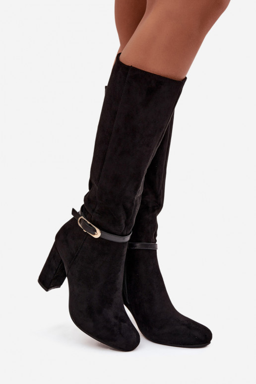 botas de mujer con tacones con hebillas doradas calentamiento de color negro Seraphine