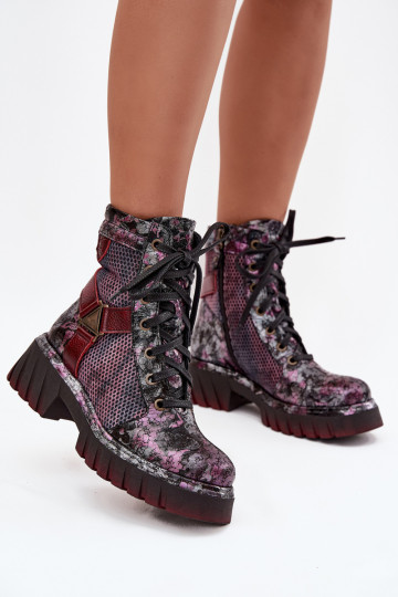 Botas de trabajo de cuero para mujer con tobillo Tai turiciejka 07072-23 color burdeos