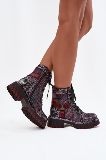 Piel botines de trabajo Femenino Tiene queciejka 07072-23 borgoña 2