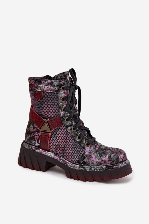 Piel botines de trabajo Femenino Tiene queciejka 07072-23 borgoña