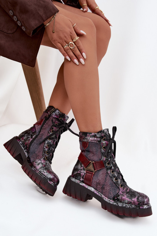 Piel botines de trabajo Femenino Tiene queciejka 07072-23 borgoña