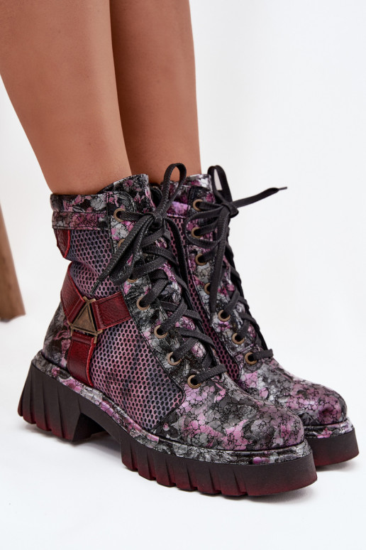 Piel botines de trabajo Femenino Tiene queciejka 07072-23 borgoña