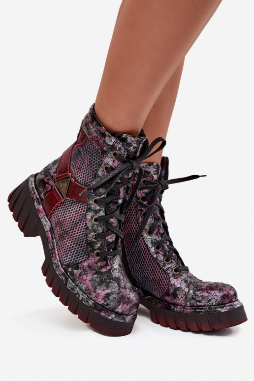 Piel botines de trabajo Femenino Tiene queciejka 07072-23 borgoña