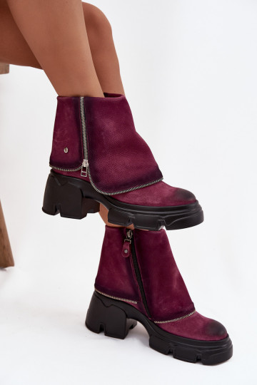 Botines de cuero para mujer con suela cosida Tai turiciejka 07145-23 color burdeos