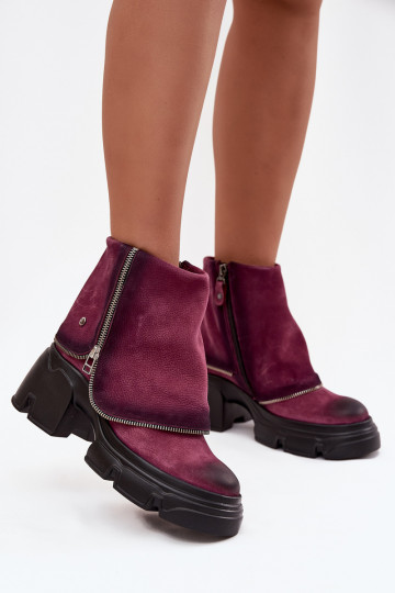 Botines de cuero para mujer con suela cosida Tai turiciejka 07145-23 color burdeos 2