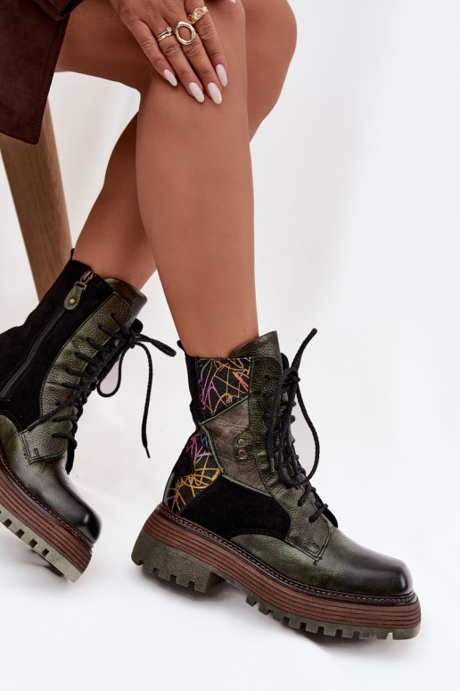 Piel botines de trabajo Femenino con una plataforma Tiene queciejka 07104-09 de color caqui