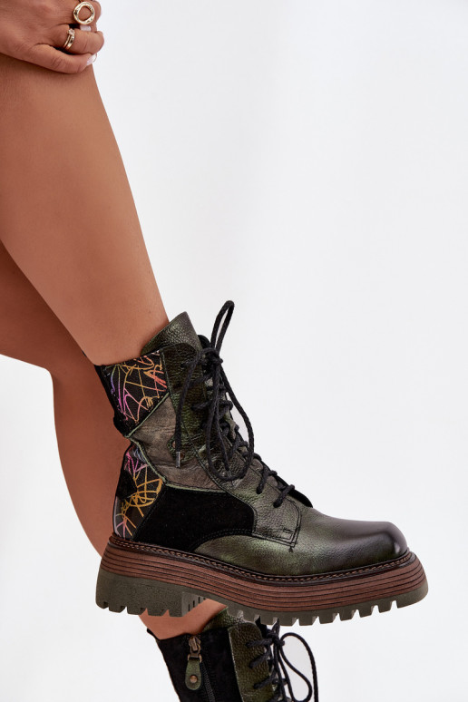 Piel botines de trabajo Femenino con una plataforma Tiene queciejka 07104-09 de color caqui