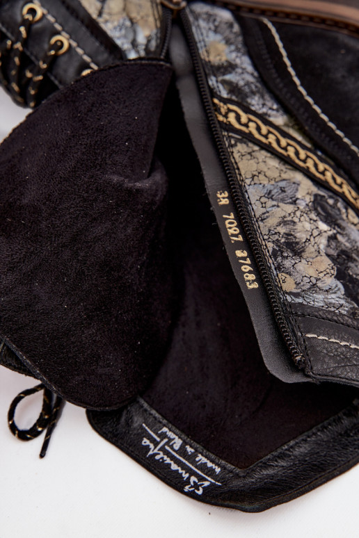 Botas de mujerActivadoturalnej Skóry Tiene queciejka 07097-01 Negro y-color dorado